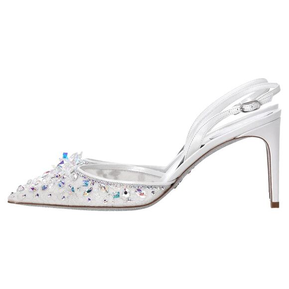 Pre Loved Rene Caovilla Vintage Crystal Embellished Slingback Heels Women white - Picture 1 of 8